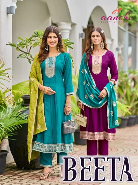 Beeta By Aanchi Vichitra Silk Embroidery Anarkali Kurti Set 